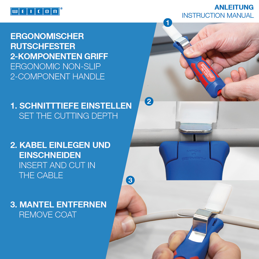Cable Stripper No. 4 - 28 H | with 2-component and fibreglass-reinforced plastic handle I with hook blade and protective cap I working range 4 - 28 mm Ø