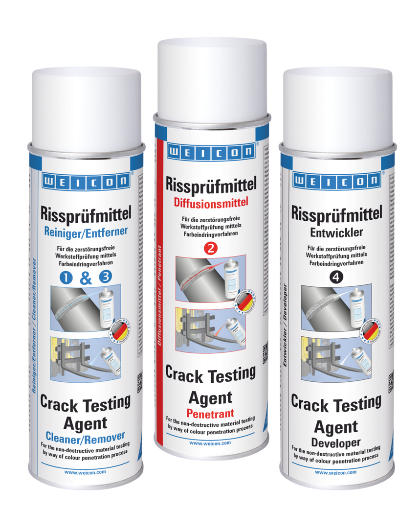 Crack Testing Agent Set | Set di 3 pezzi comprendente detergente, penetrante e sviluppatore
