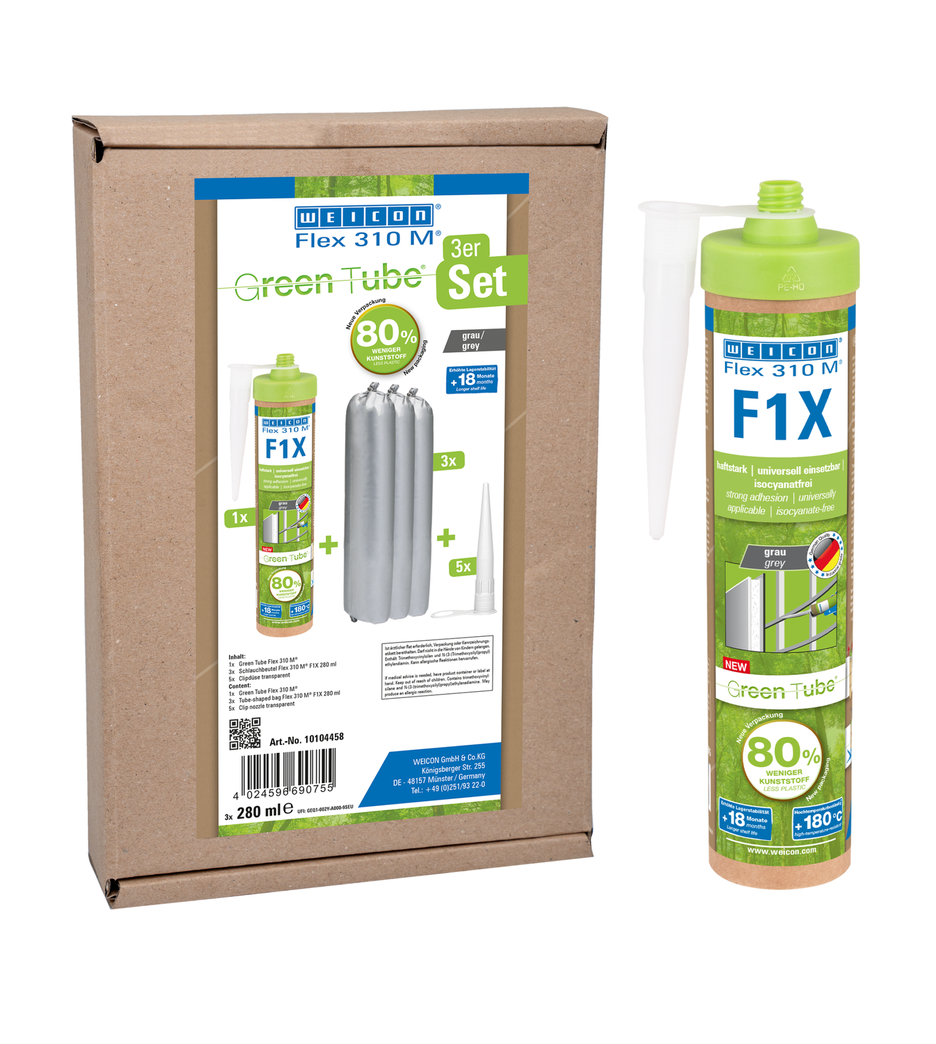 WEICON Green Tube Flex 310 M F1X | Kleb- und Dichtstoff mit sehr hoher Anfangshaftung auf MS-Polymer-Basis, temperaturbeständig bis 180°C