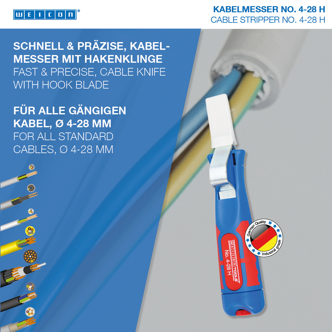 Couteau à dégainer No. 4 - 28 H | avec manche à 2 composants y compris lame crochue et capuchon de protection, capacité 4 - 28 mm Ø