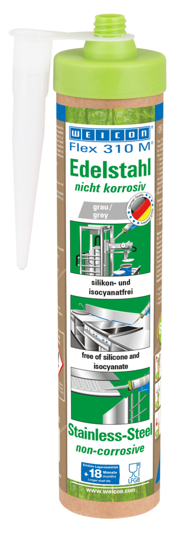 Flex 310 M® Edelstahl | Kleb- und Dichtstoff mit sehr hoher Anfangshaftung in Metalloptik auf MS-Polymer-Basis