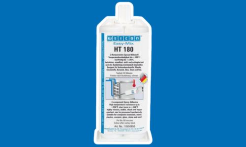 Epoxid-Klebstoff vor blauem Hintergrund