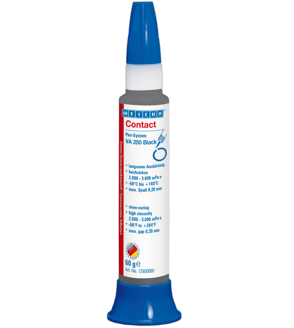 VA 250 Black Adhésif Cyanoacrylate | Colle instantanée à haute viscosité, remplie de caoutchouc VA 250 Black Adhésif Cyanoacrylate | Colle instantanée à haute viscosité, remplie de caoutchouc