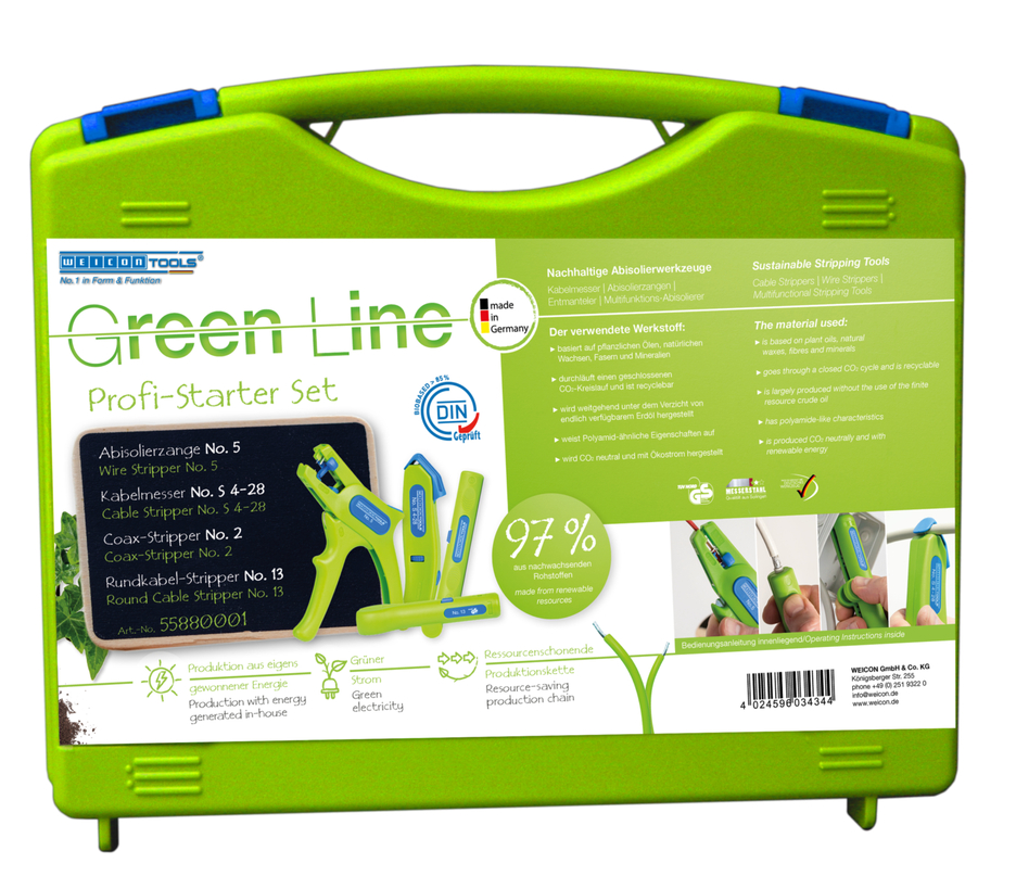 Profi-Starter Set Green Line | Nachhaltiges Abisolierwerkzeug, 4-teiliges Abisolier-Set für die Hausinstallation