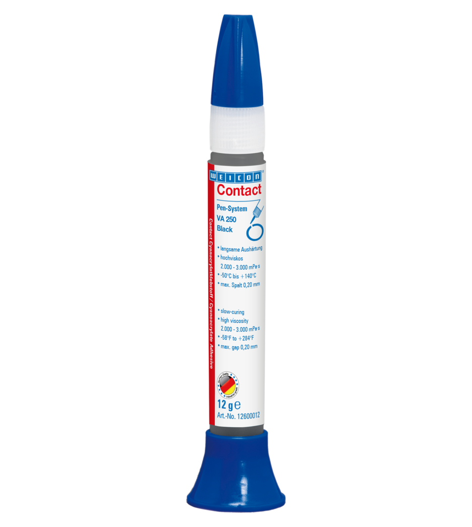 VA 250 Black Adhésif Cyanoacrylate | Colle instantanée à haute viscosité, remplie de caoutchouc VA 250 Black Adhésif Cyanoacrylate | Colle instantanée à haute viscosité, remplie de caoutchouc