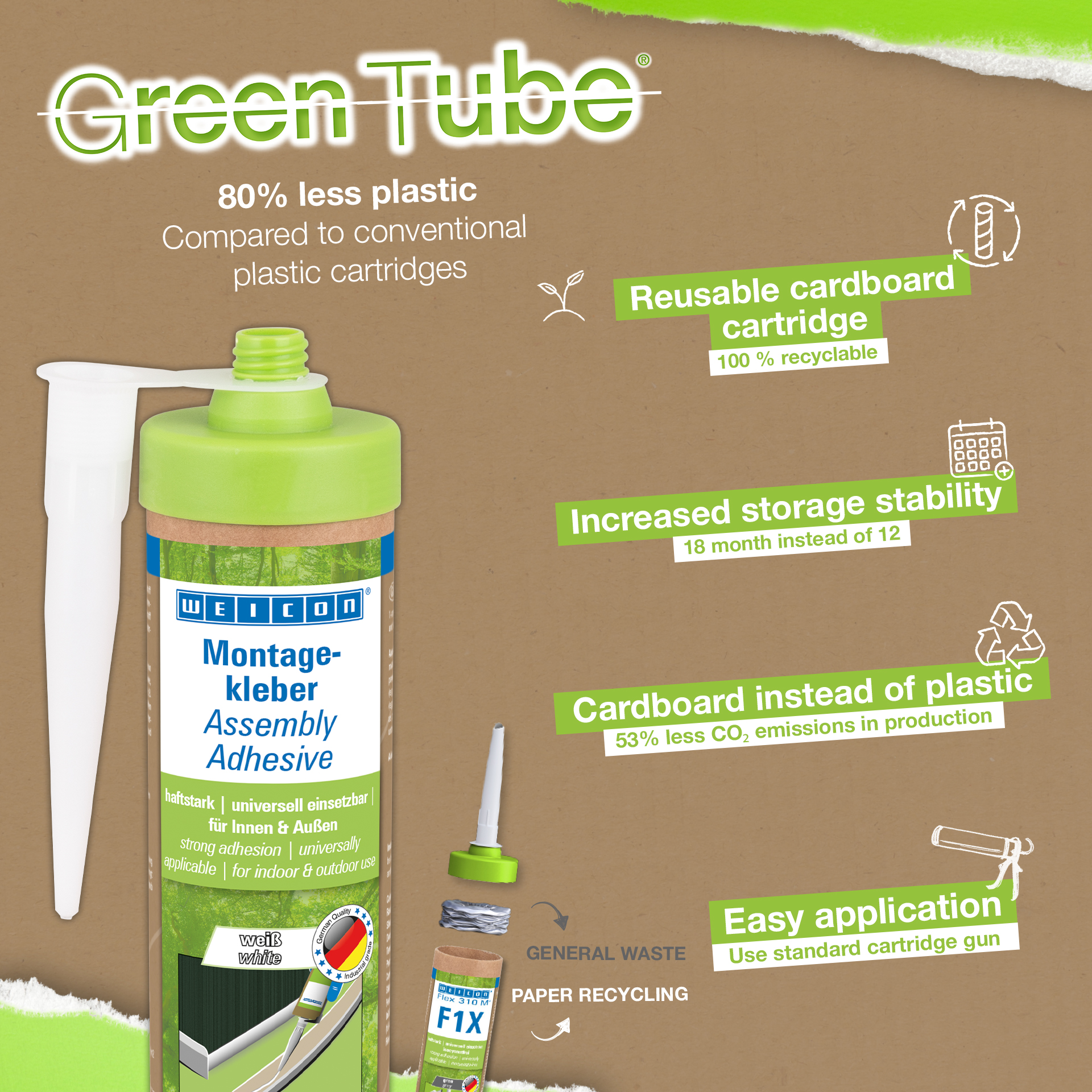Colla per montaggio Green Tube WEICON | Forte adesivo universale per uso interno ed esterno